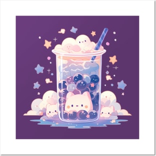 Meowgical Boba Delight: Kawaii Tea and Purrfectly Adorable Cats Posters and Art